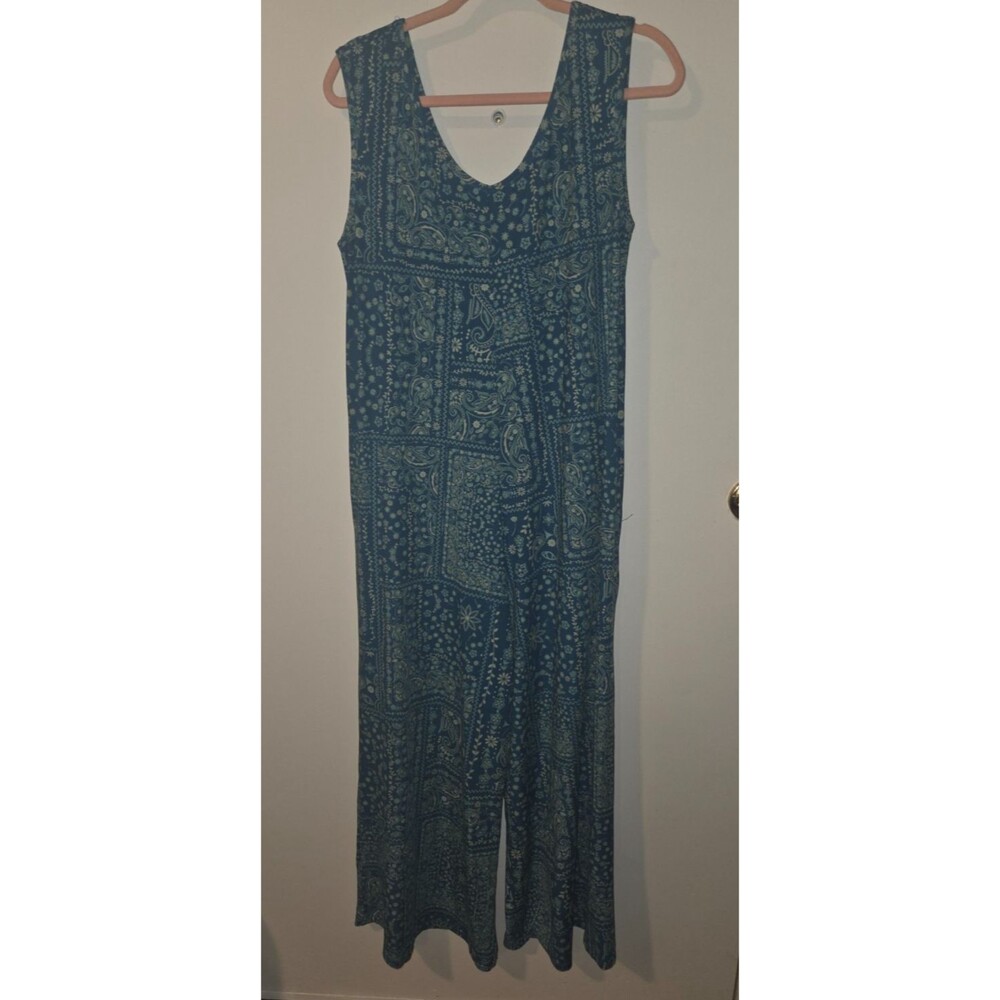 LuLaRoe Womens Sz M Blue Paisley Wide Leg Jumpsuit Western Cowboy Rodeo Stretch - Picture 2 of 7